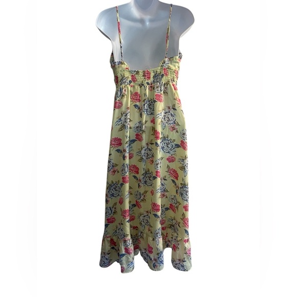 “Vintage Forever 21 Y2K Floral Midi Dress | Green Button Down Ruffle Slip Lined - Picture 2 of 8